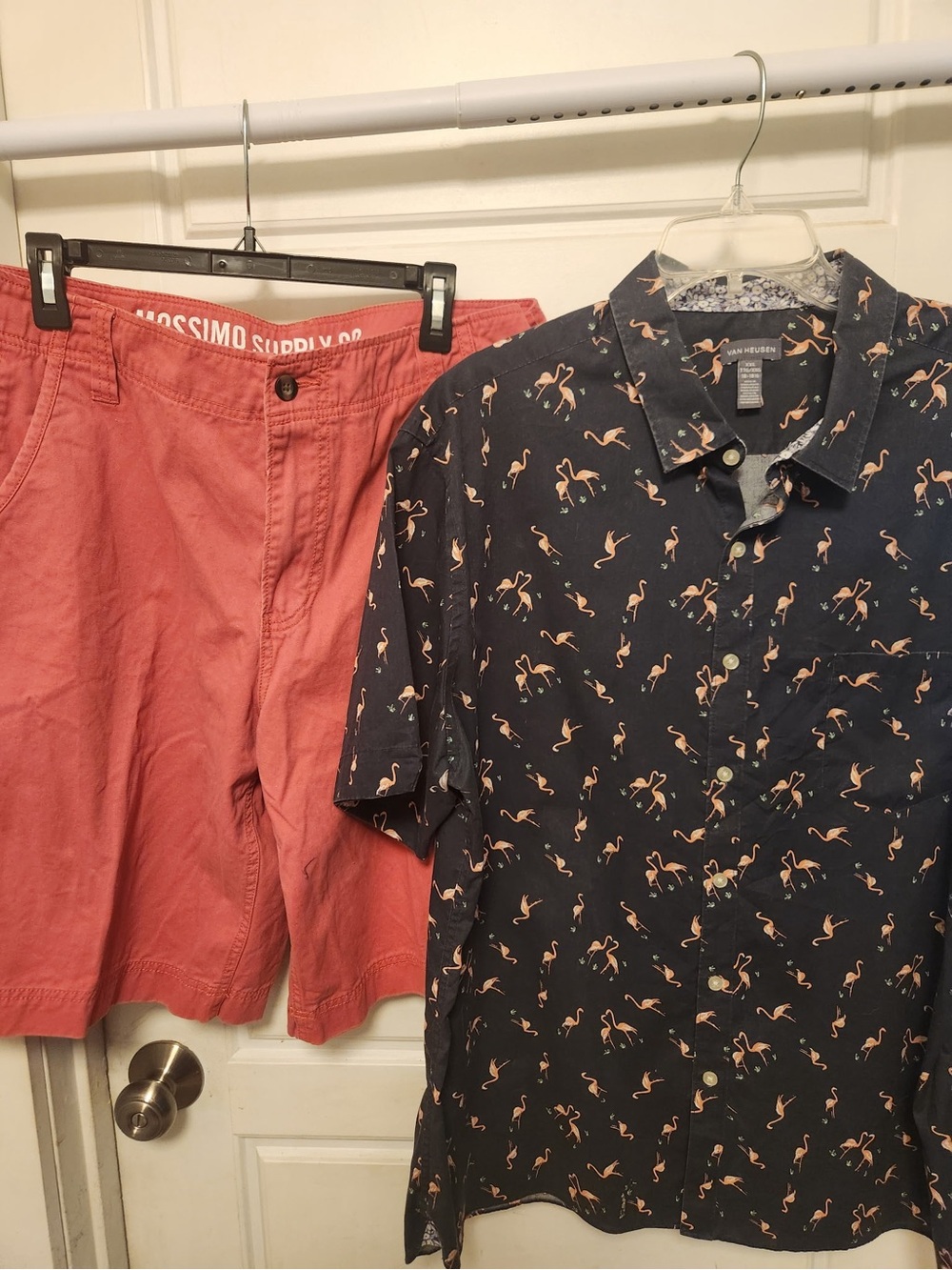 Van Heusen Navy Short-Sleeve Button-Up Shirt with Peach Flamingo Print